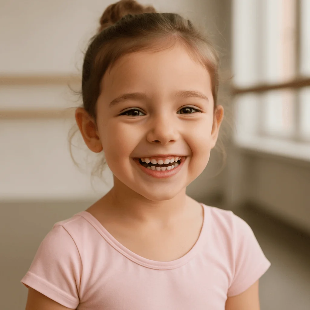 Criança feliz em aula de ballet infantil